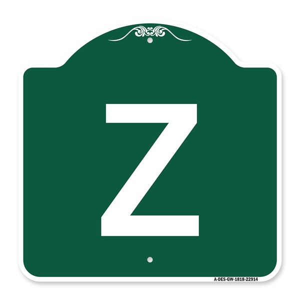 Designer Series Sign-Sign W/ Letter Z, Green & White Aluminum Sign, 18" x 18", GW-1818-22914